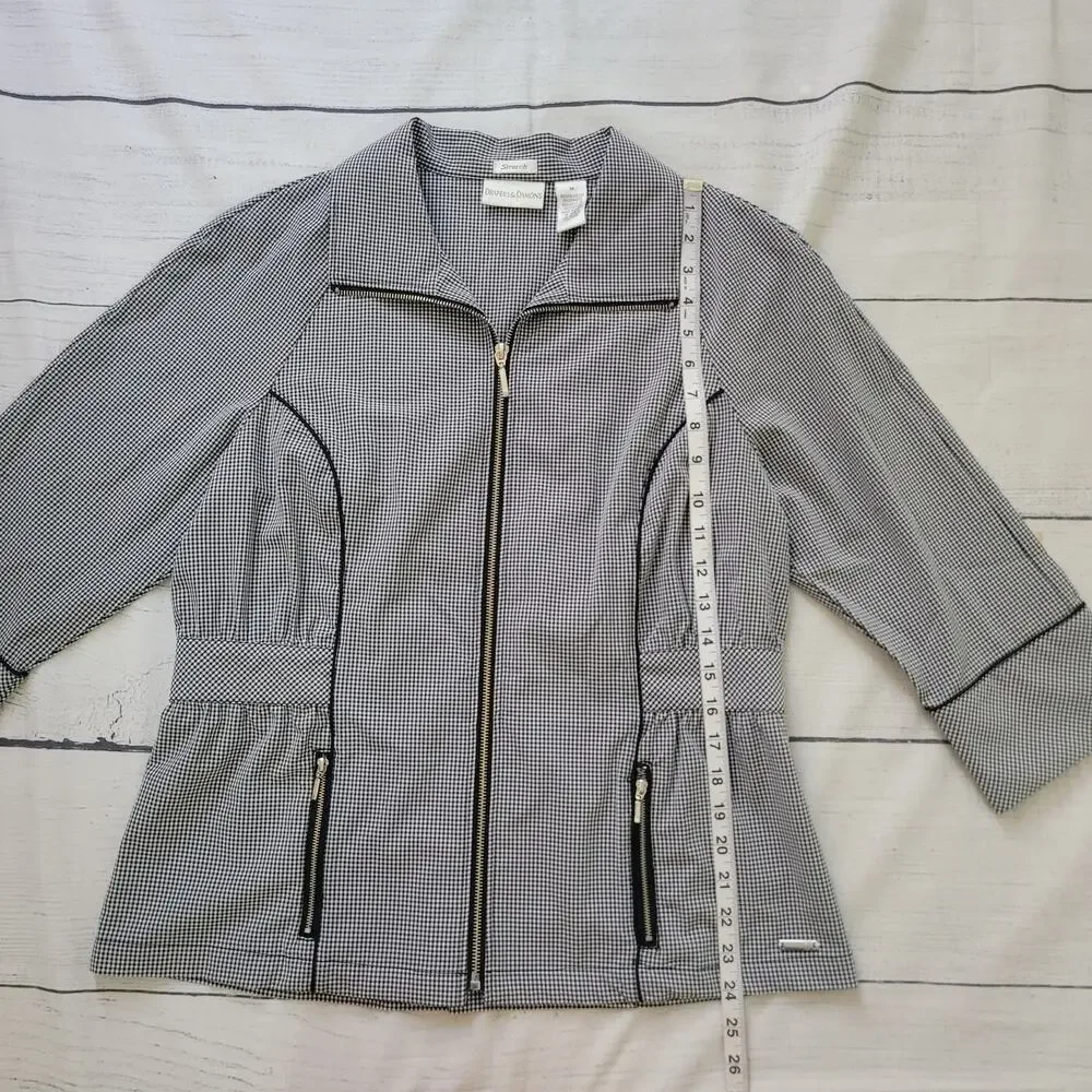 Drapers & Damons Size M Stretch Gingam Plaid‎ Black White Full Zip Jacket